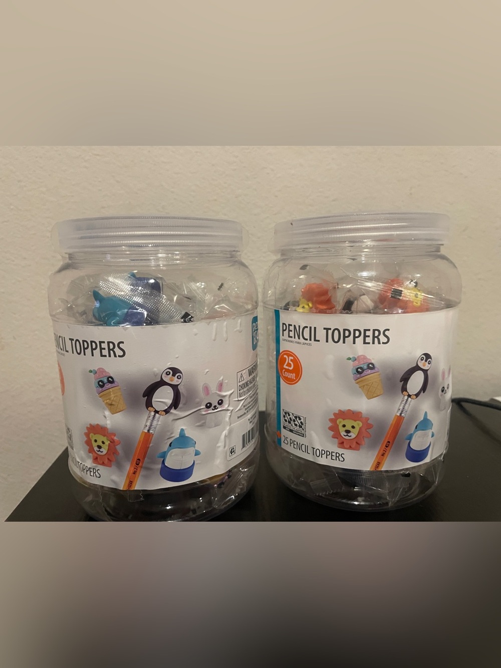 Two cute pencil toppers jars